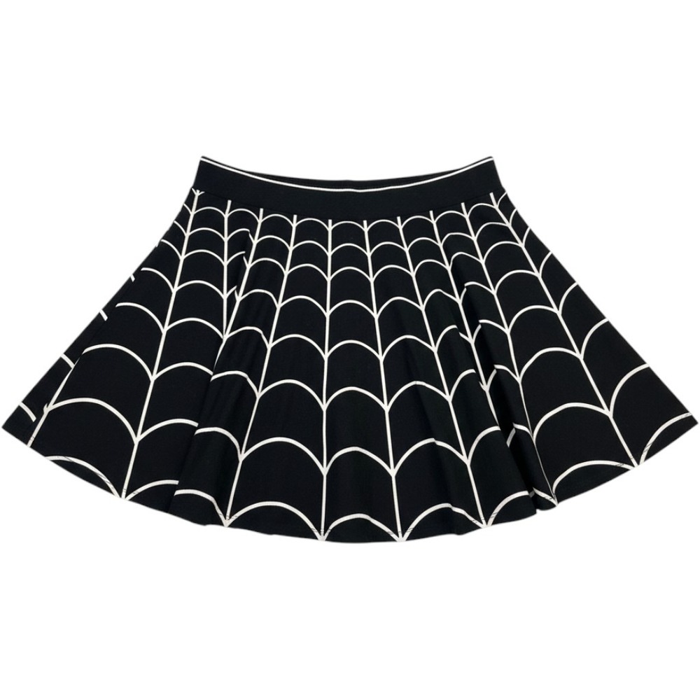 Kreepsville Spider Web Flare Skirt Black White Gothic XXL Skater Scare Wear